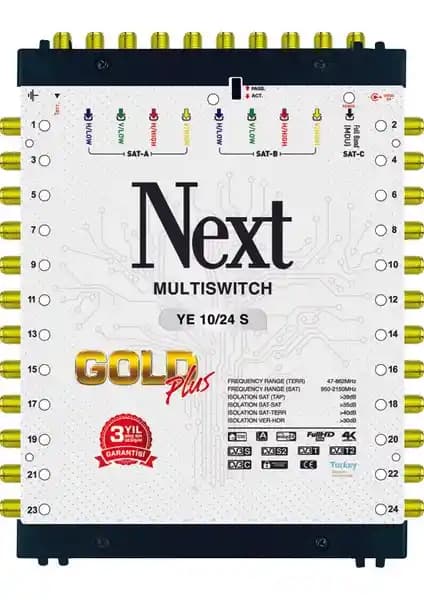 Next 10/24 Sonlu Gold Plus Multiswitch Uydu Santrali: Yüksek Performanslı Çoklu Uydu Çözümü